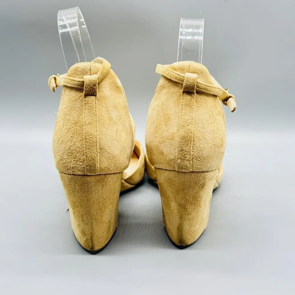 Cole Haan Shoes Womens 9.5 Brown Suede Grand OS Wedge Pumps Ankle Strap Pointed